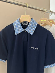 Plaid Contrast Faux Two-Piece Polo Shirt | Preppy Retro Style