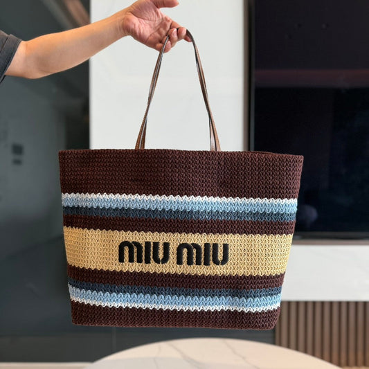 Striped Woven Straw Tote