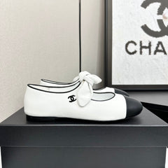 Bow-Accent Two-Tone Mary Jane Flats