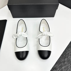 Bow-Accent Two-Tone Mary Jane Flats