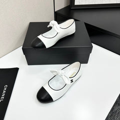 Bow-Accent Two-Tone Mary Jane Flats