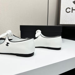 Bow-Accent Two-Tone Mary Jane Flats