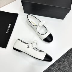 Bow-Accent Two-Tone Mary Jane Flats