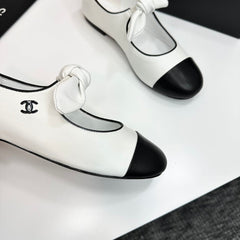Bow-Accent Two-Tone Mary Jane Flats