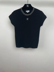 Pearl-Trim Ribbed Knit Short-Sleeve Top