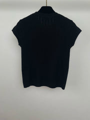 Pearl-Trim Ribbed Knit Short-Sleeve Top