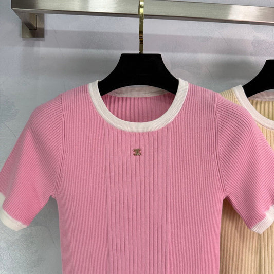 Color-Blocked Ribbed Knit Short-Sleeve Tees