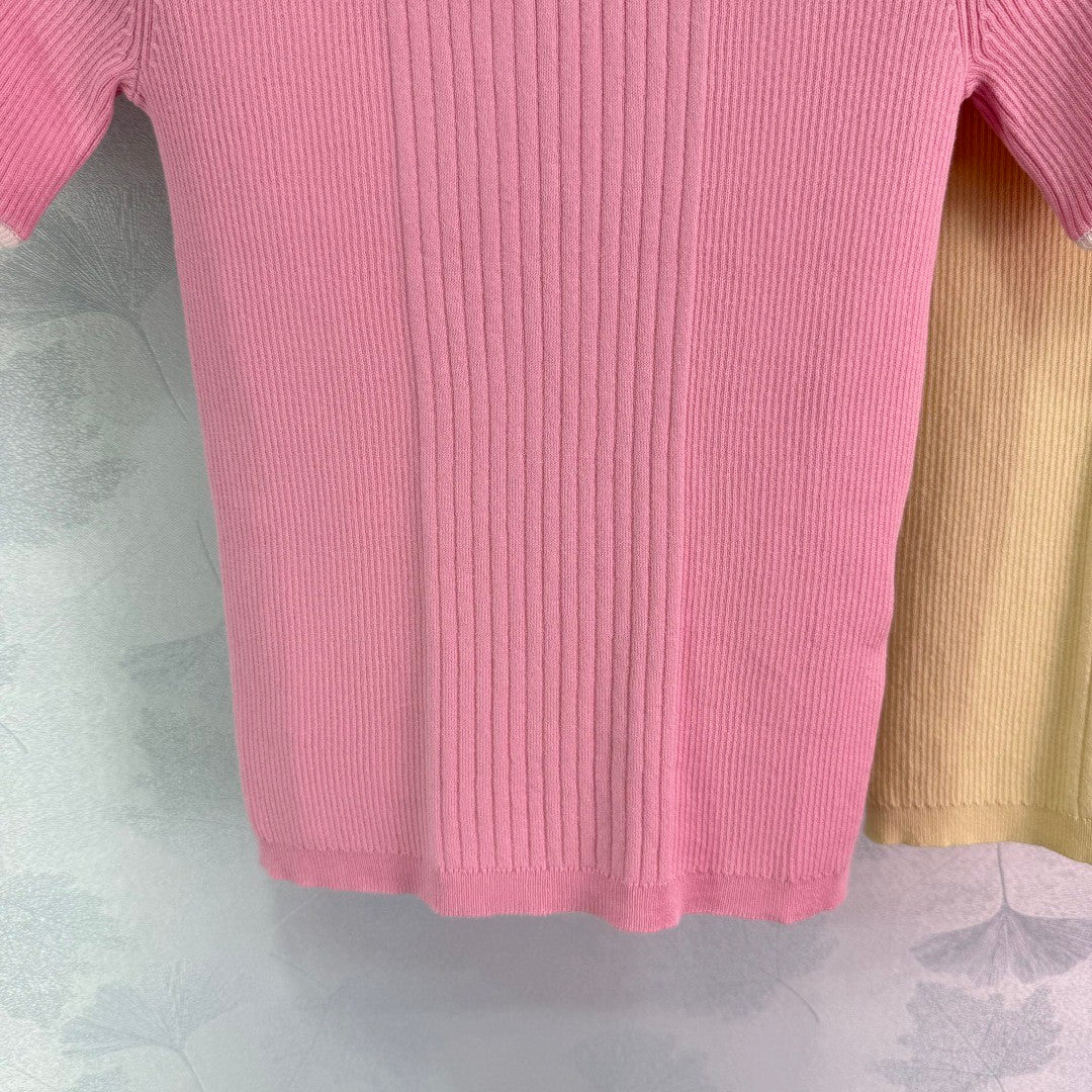 T-shirts à manches courtes en tricot côtelé à blocs de couleurs 