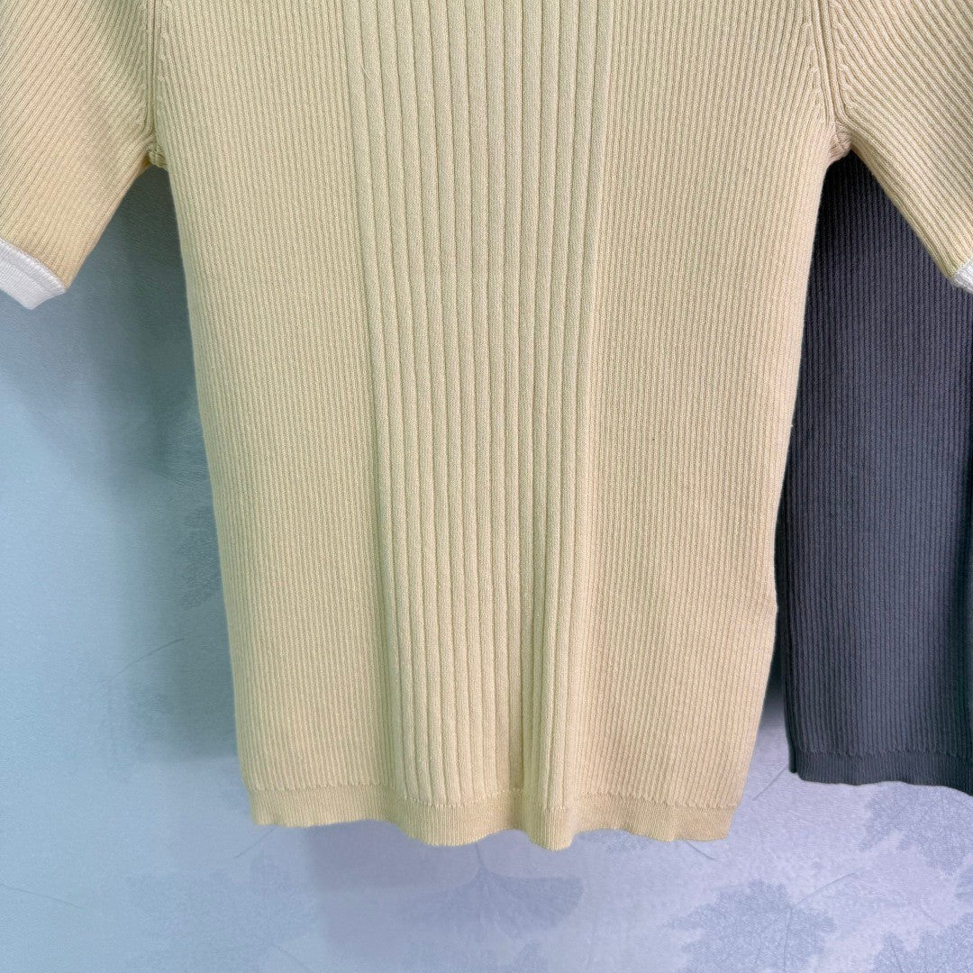 T-shirts à manches courtes en tricot côtelé à blocs de couleurs 