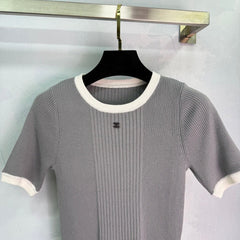 Color-Blocked Ribbed Knit Short-Sleeve Tees
