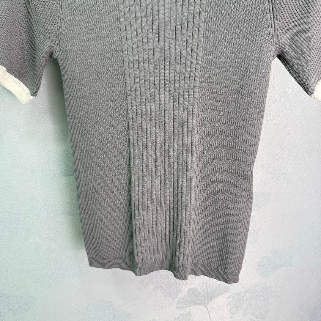 T-shirts à manches courtes en tricot côtelé à blocs de couleurs 