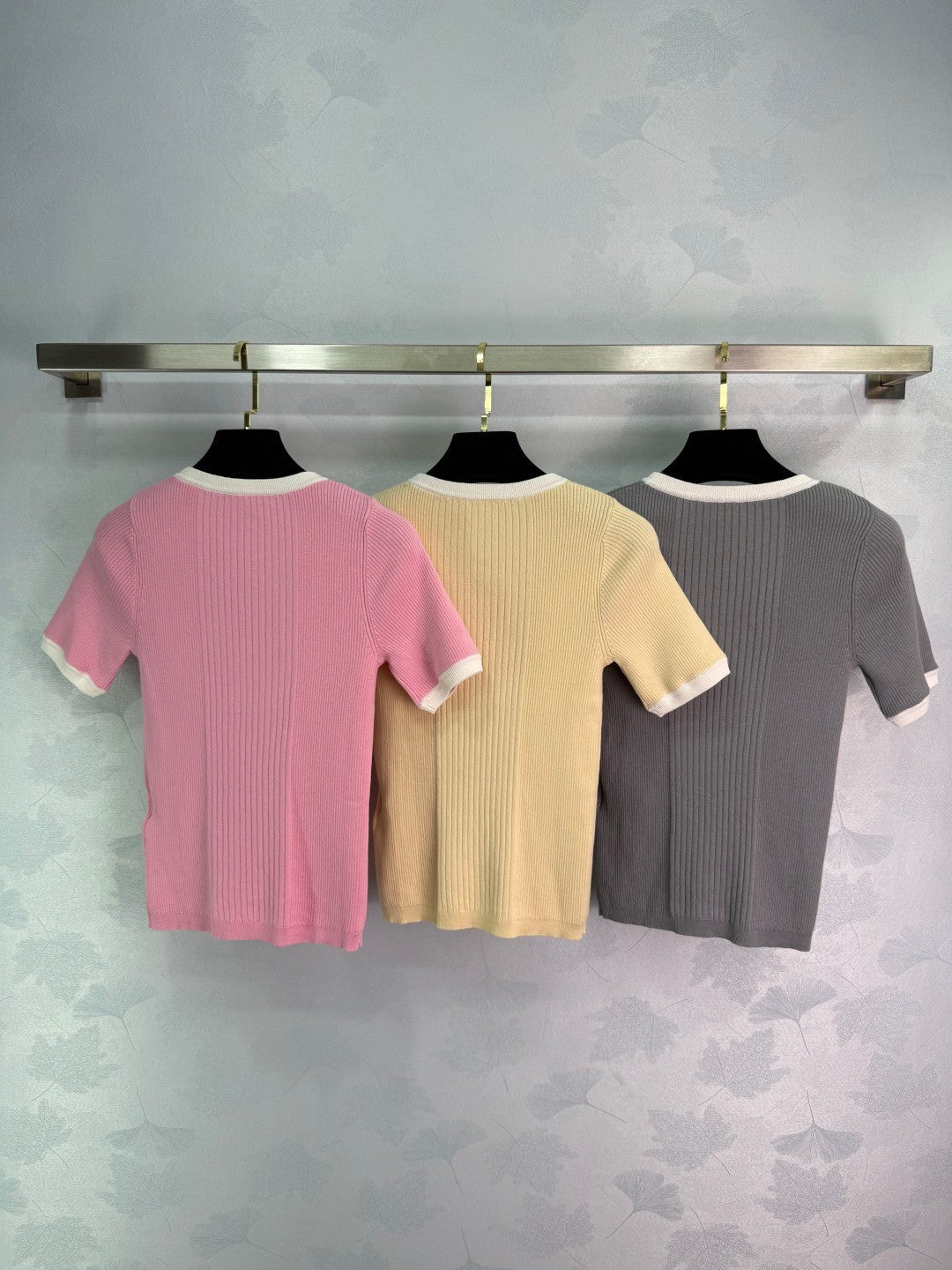 T-shirts à manches courtes en tricot côtelé à blocs de couleurs 