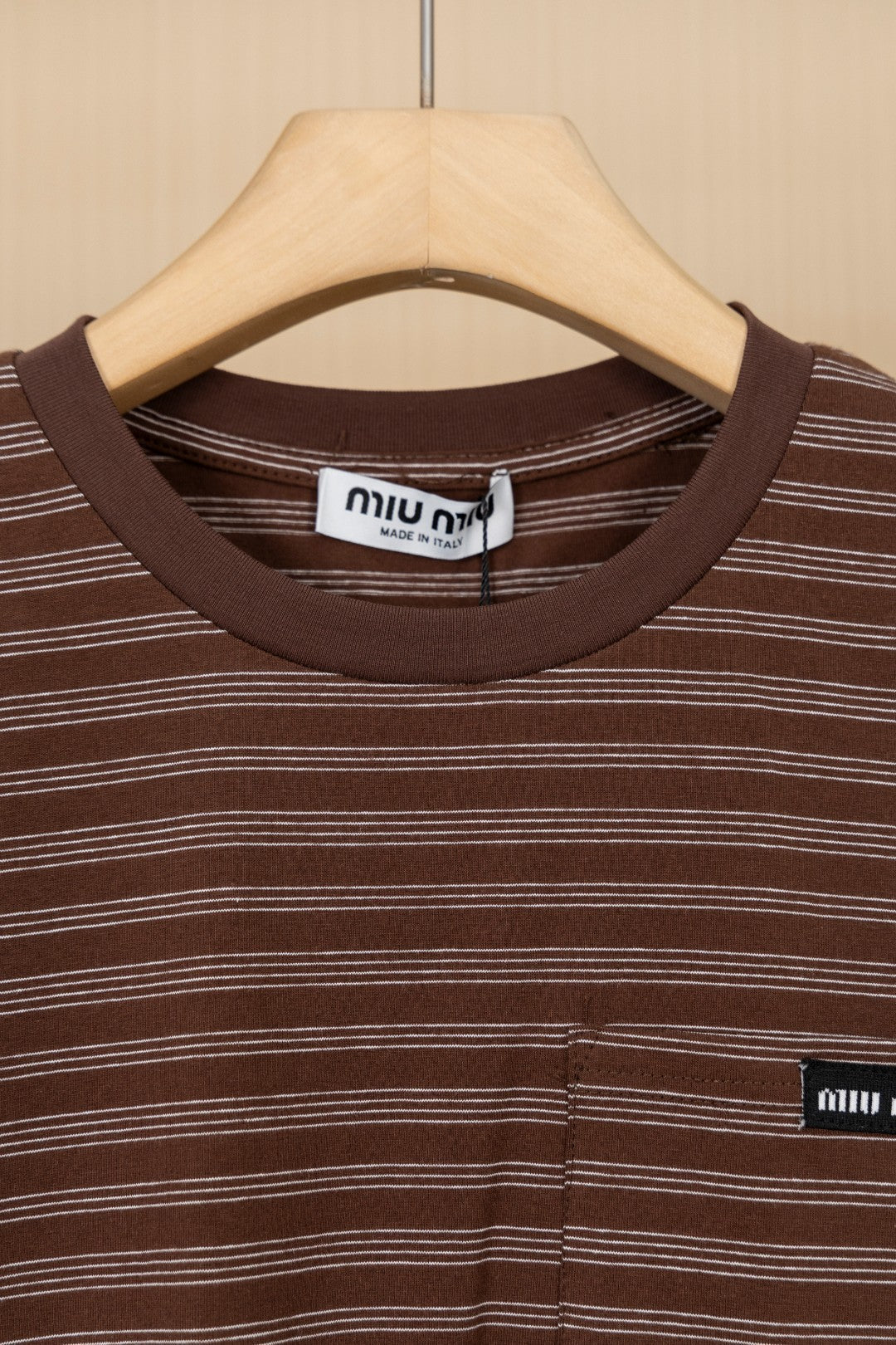 Mocha Slanted-Stripe Pocket Tee with Mini Logo Patch