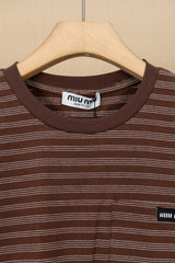 Mocha Slanted-Stripe Pocket Tee with Mini Logo Patch