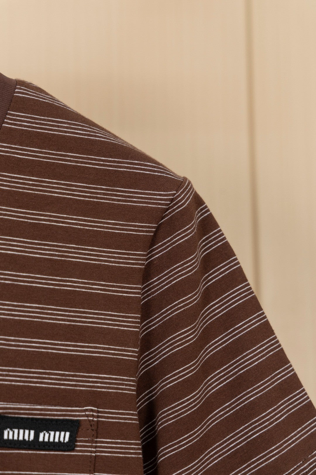 Mocha Slanted-Stripe Pocket Tee with Mini Logo Patch