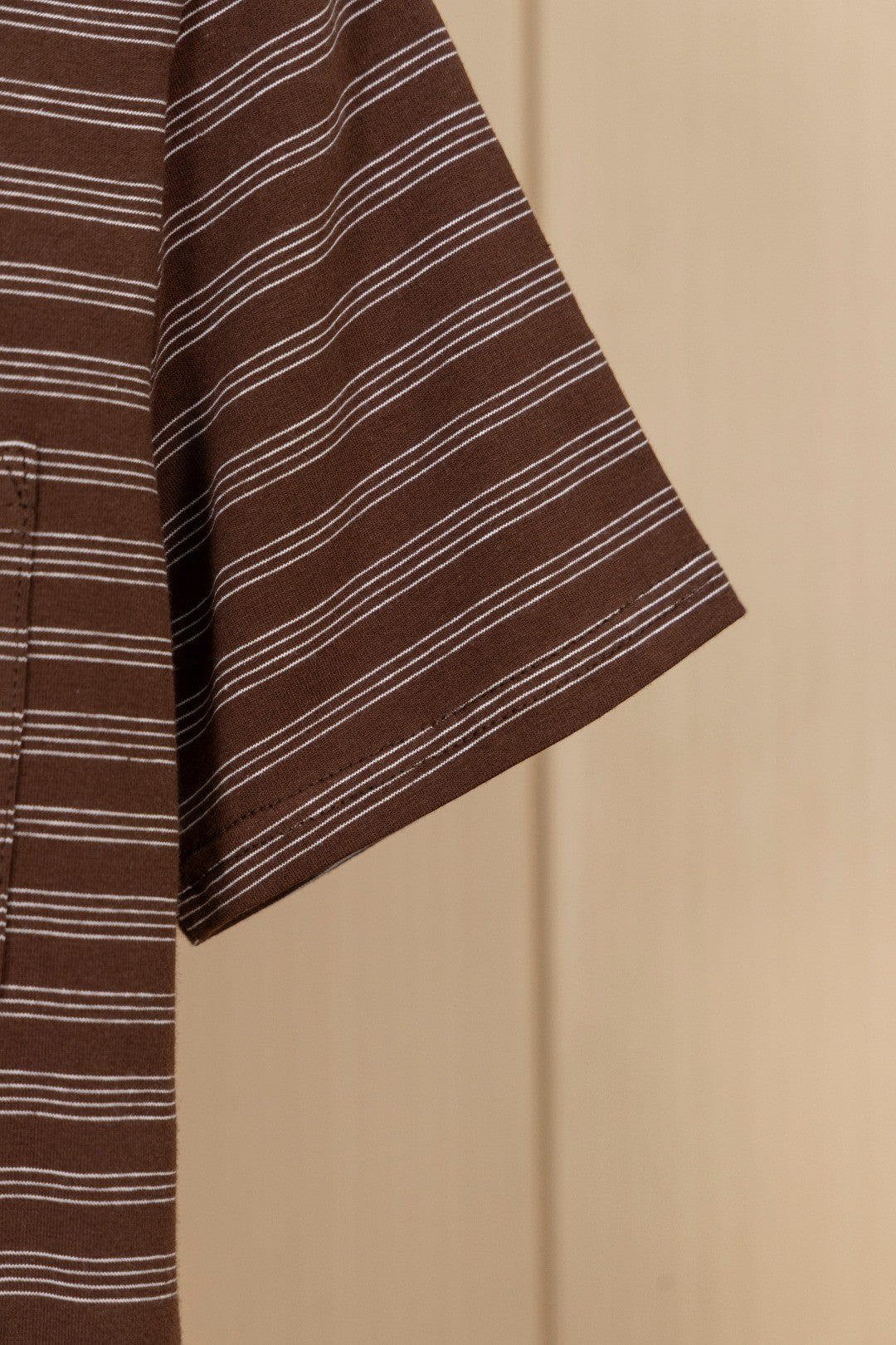 Mocha Slanted-Stripe Pocket Tee with Mini Logo Patch