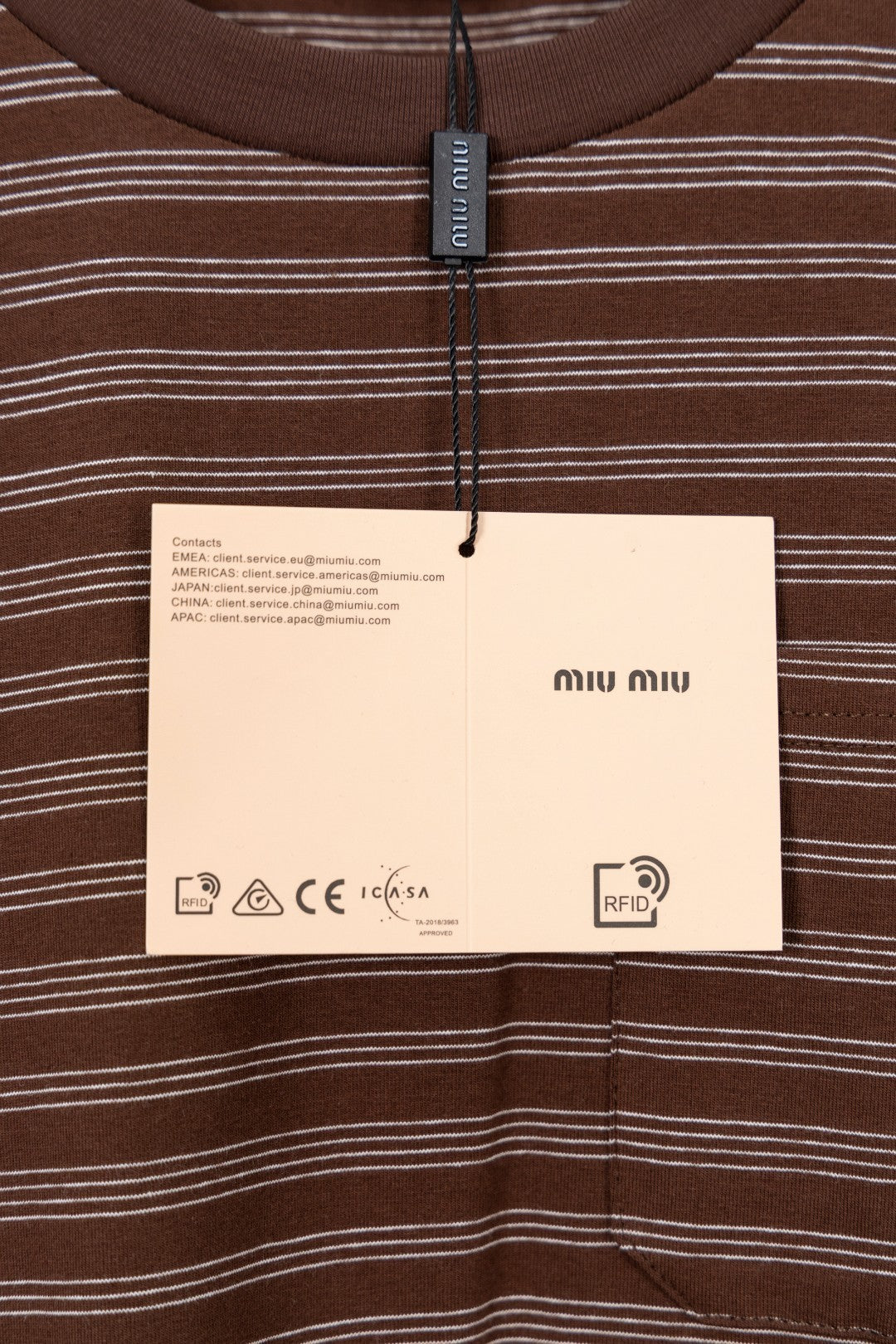 Mocha Slanted-Stripe Pocket Tee with Mini Logo Patch