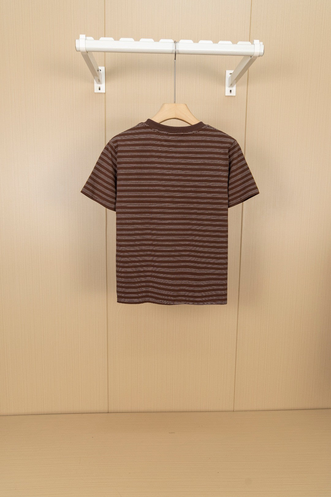 Mocha Slanted-Stripe Pocket Tee with Mini Logo Patch