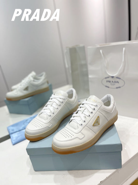 Gold-Accent Leather Retro Sneakers
