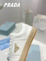 Gold-Accent Leather Retro Sneakers