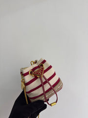 Striped Canvas Mini Bucket Bag with Gold Hardware