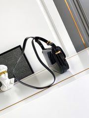 Black Patent Leather Baguette Bag with Gold Accents