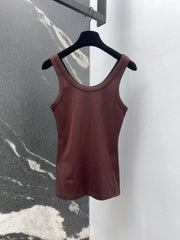 Chocolate Ribbed Tank with Subtle Geometric Accent