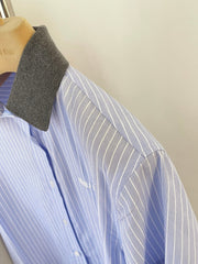 Blue Pinstripe Collared Shirt Dress with Pleated Hem