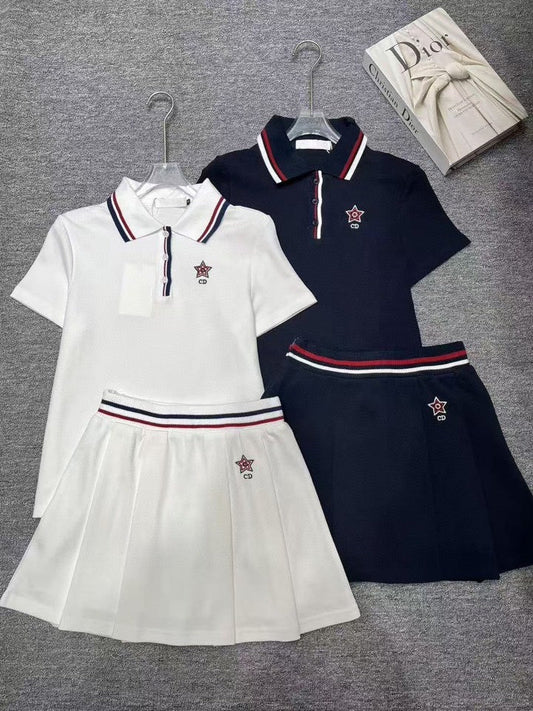 Preppy Sporty Polo &amp; Plisseerock Co-ord Set (Hemd + Rock) 