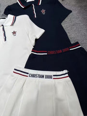 Preppy Sporty Polo & Pleated Skirt Co-ord Set (shirt + skirt)