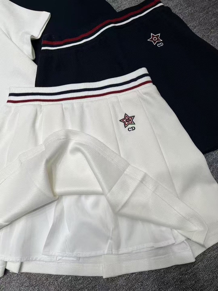 Preppy Sporty Polo &amp; Plisseerock Co-ord Set (Hemd + Rock) 