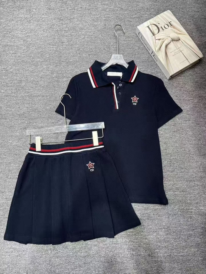 Preppy Sporty Polo &amp; Plisseerock Co-ord Set (Hemd + Rock) 