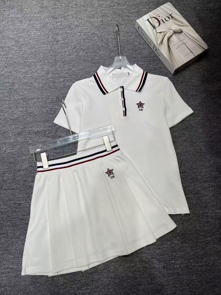 Preppy Sporty Polo & Pleated Skirt Co-ord Set (shirt + skirt)