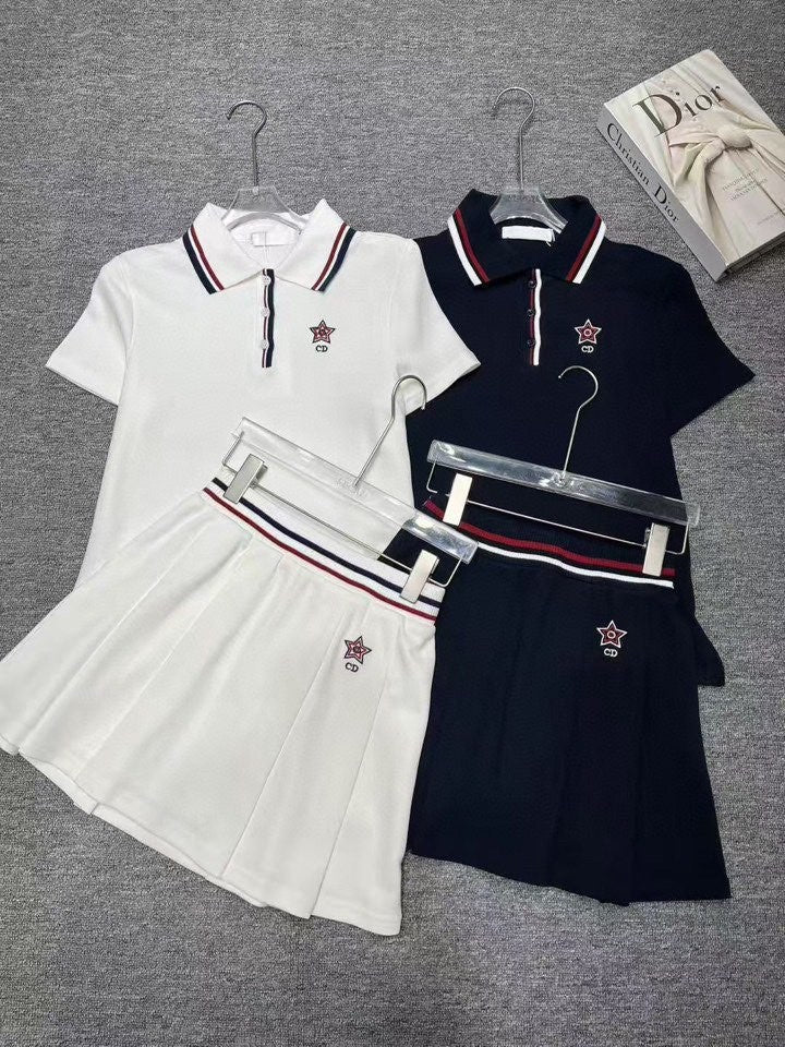 Preppy Sporty Polo &amp; Plisseerock Co-ord Set (Hemd + Rock) 