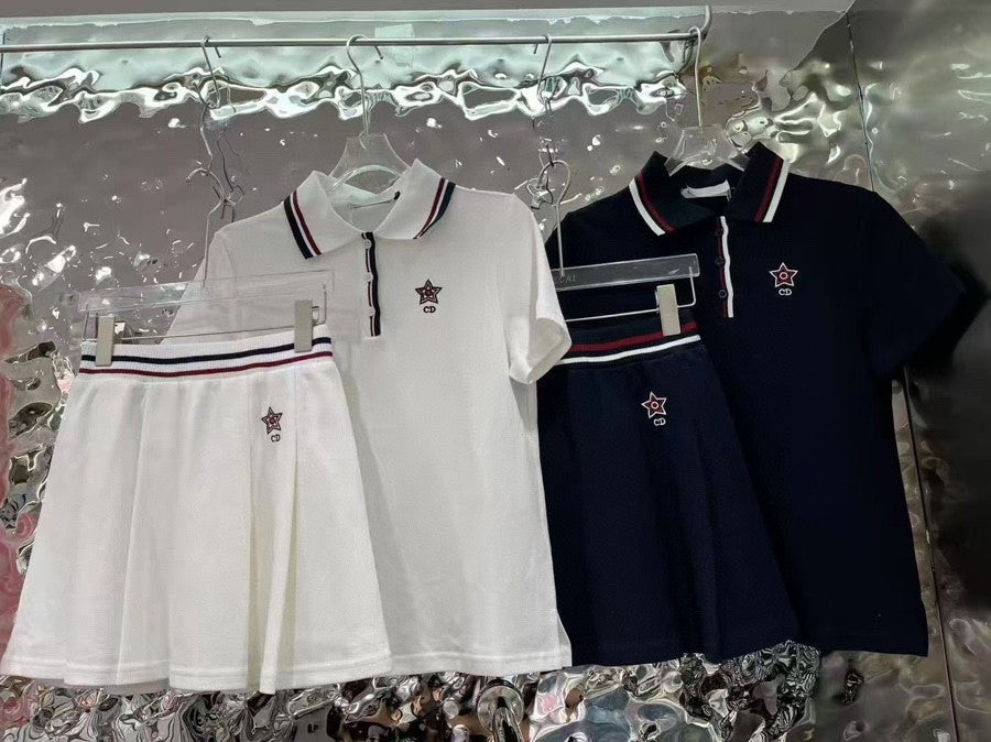 Preppy Sporty Polo &amp; Plisseerock Co-ord Set (Hemd + Rock) 