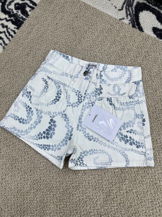 Printed Denim Shorts