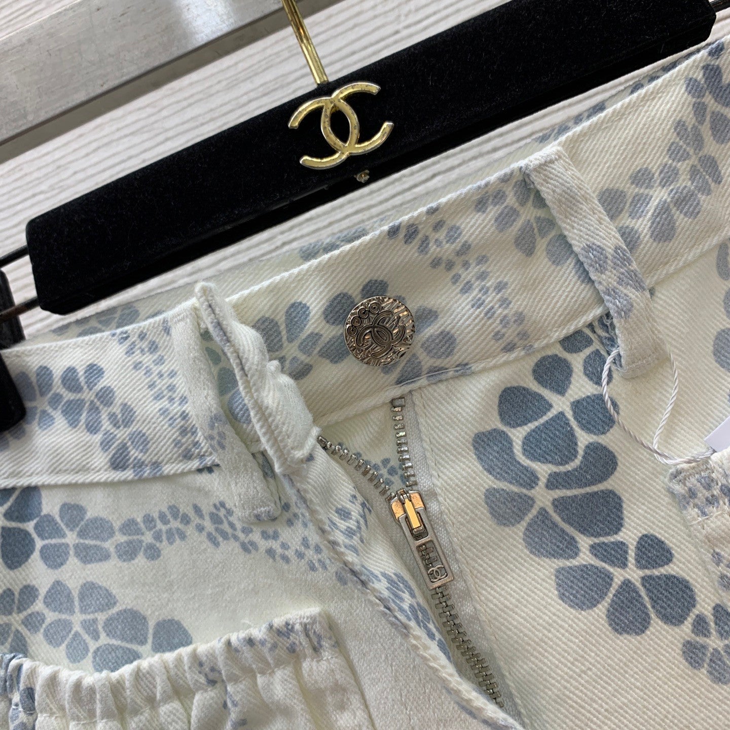 Dual-Textile Bottoms: Printed Denim Shorts + Knit Mini Skirt