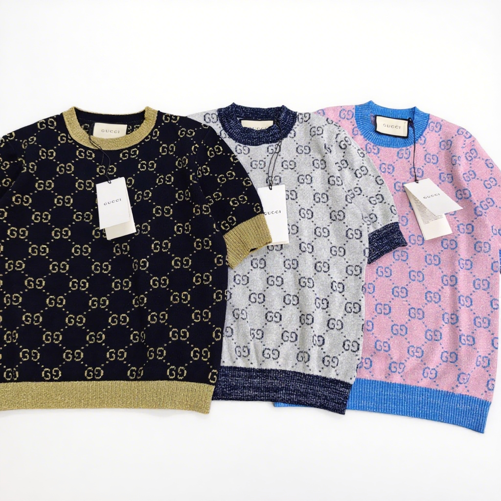 Metallic Yarn Color-Block GG Knit T-Shirt