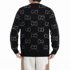 Pull col rond avec logo jacquard dégradé sur toute la surface
