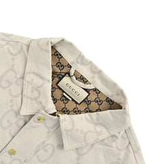 Veste en jean ivoire à patchwork jacquard Double G