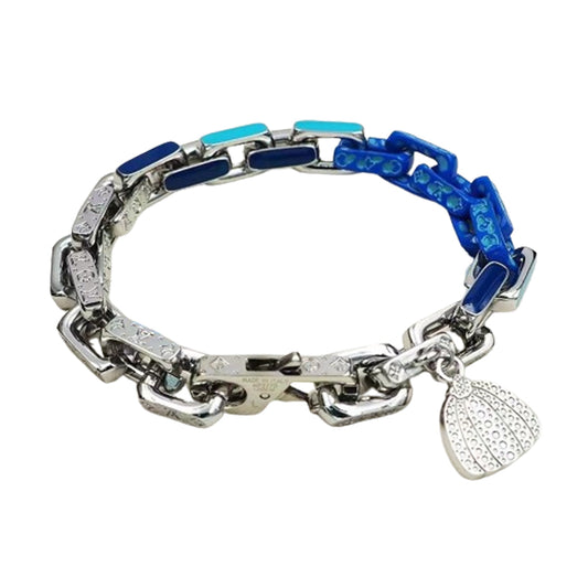 Bracelet citrouille patchwork bleu et argent 