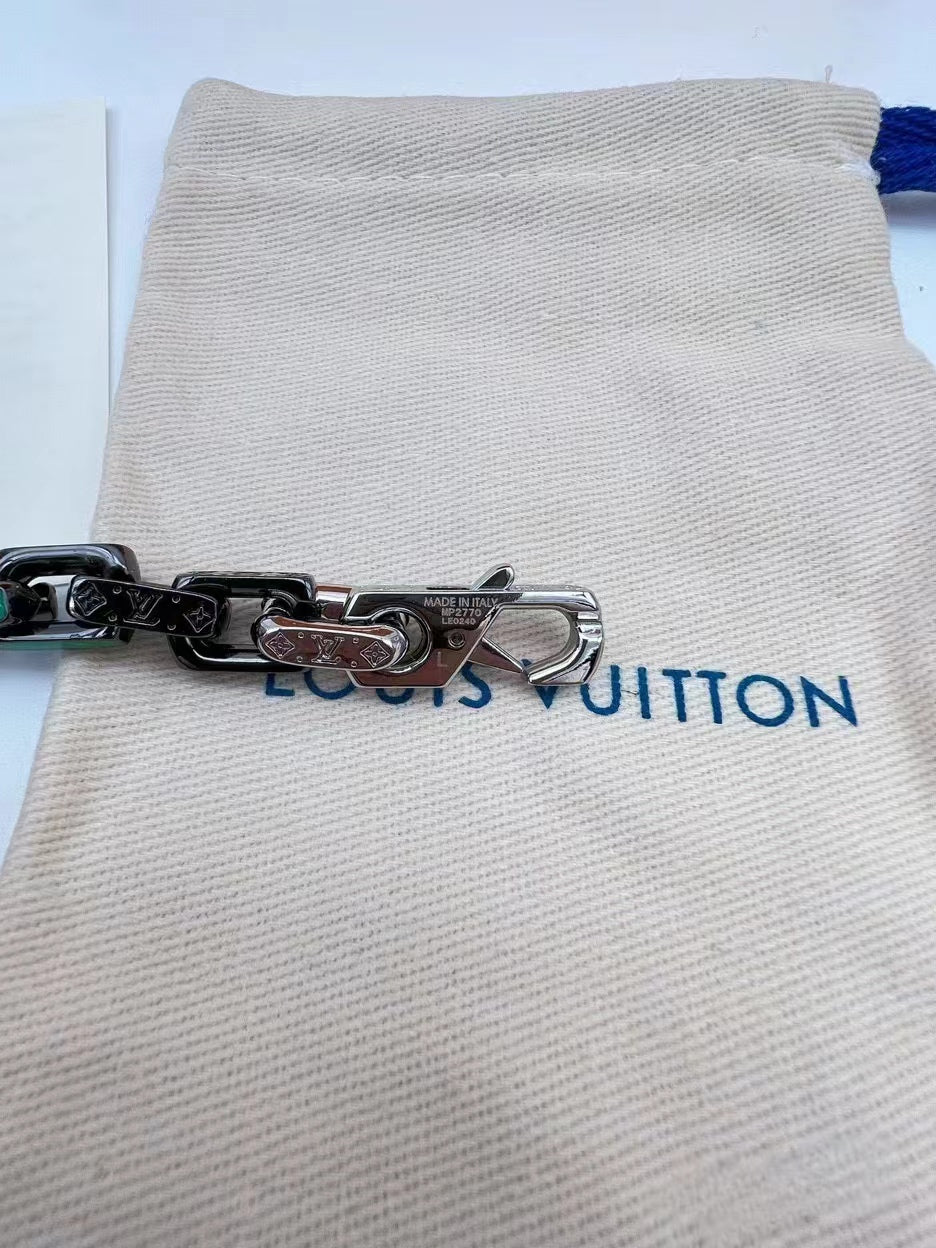 Bracelet citrouille patchwork bleu et argent 