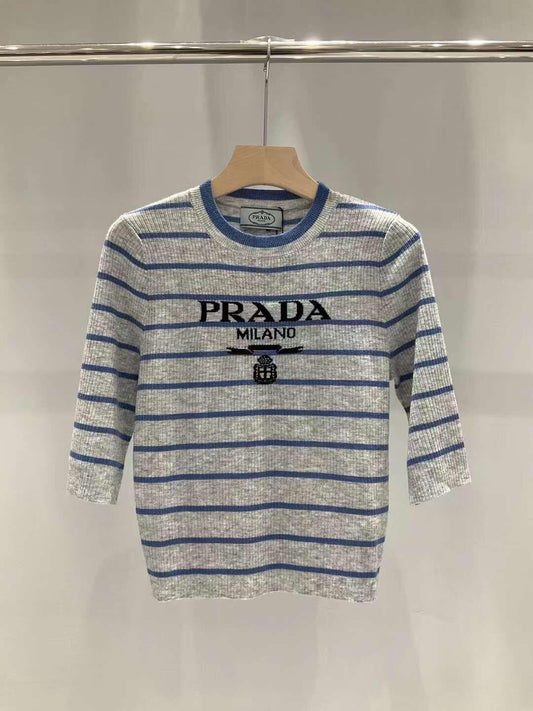 Striped knit short sleeves