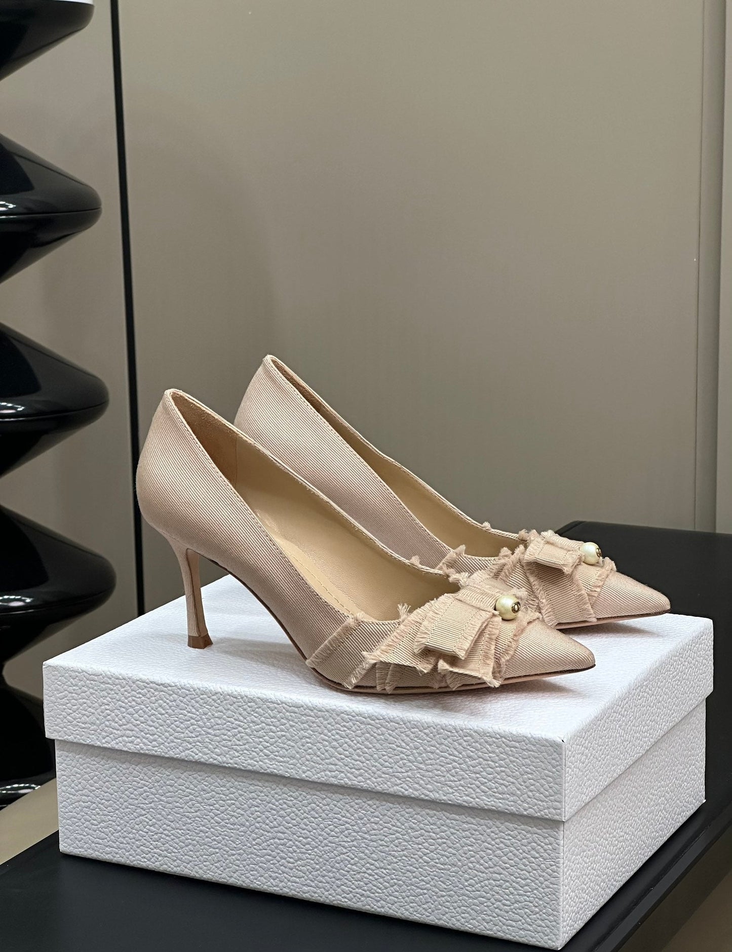 24ss nouvelle arrivée～ cd home bow 🎀 petites chaussures à talon chat perle