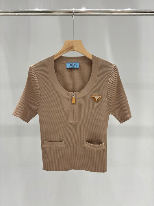 Manches courtes en tricot zippé