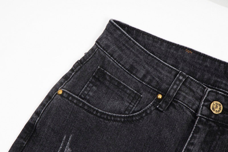 Jean délavé à imprimé dégradé monogramme