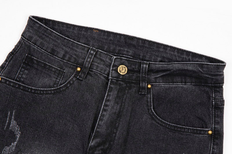 Jean délavé à imprimé dégradé monogramme