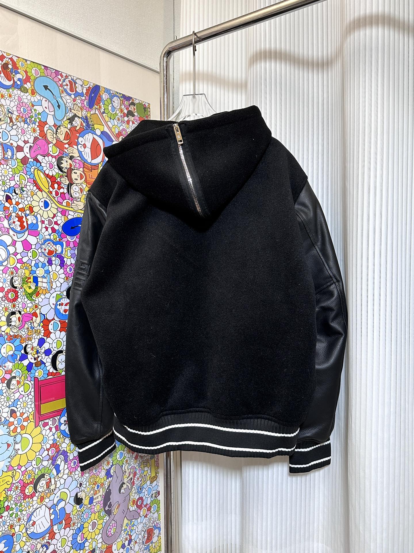 Veste de baseball à capuche en cuir patchwork classique