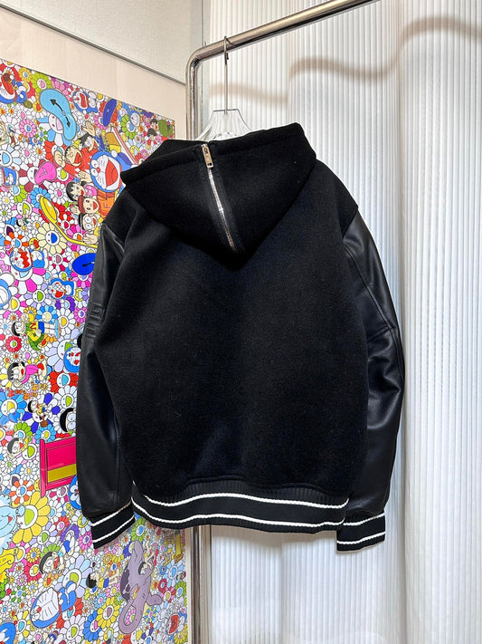Veste de baseball à capuche en cuir patchwork classique