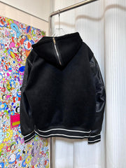 Veste de baseball à capuche en cuir patchwork classique